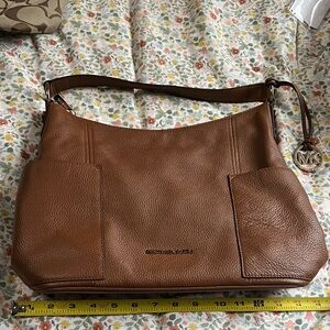 Michael Kors Brown Pebbled Leather Shoulder Bag with MK Charm